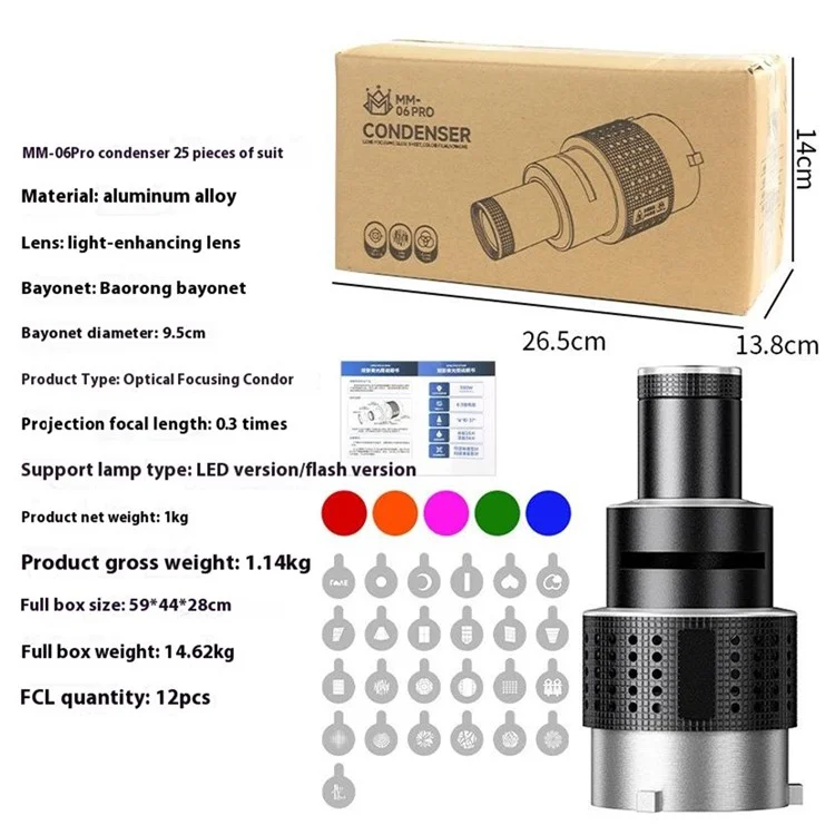 MM-06Pro Conjunto de 25 Gobos para Holofote de Fotografia com Condensador LED para Montagem Bowens (Compatível com Godox, Jinbei e Aputure)