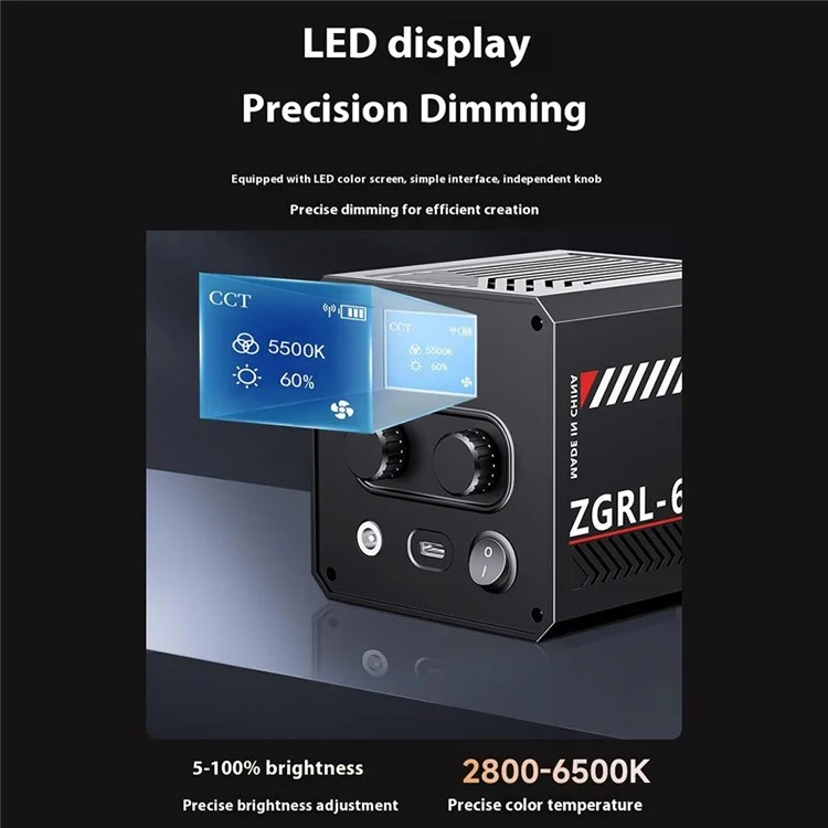 ZGRL60 Luz de Vídeo LED Portátil de Alta Potência para Preenchimento Luz Profissional para Fotografia, Filmagem e Iluminação de Palco