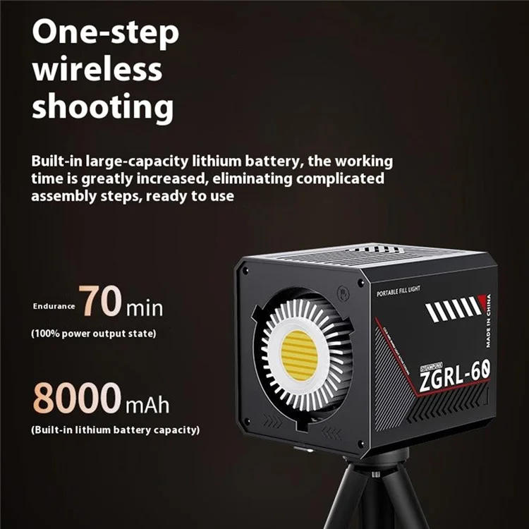ZGRL60 Luz de Vídeo LED Portátil de Alta Potência para Preenchimento Luz Profissional para Fotografia, Filmagem e Iluminação de Palco