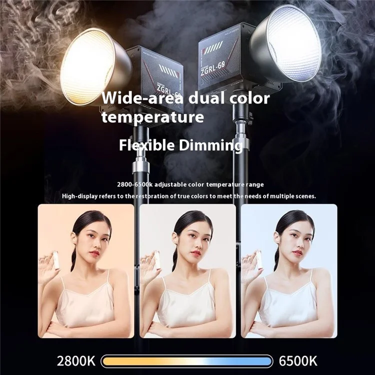 ZGRL60 Luz de Vídeo LED Portátil de Alta Potência para Preenchimento Luz Profissional para Fotografia, Filmagem e Iluminação de Palco