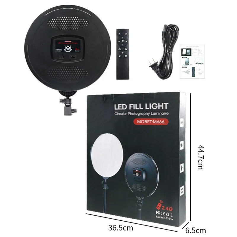 M666 14 Inch Dimmable LED Round Panel Light Jewelry Food Still Life Photography Fill Light - EU Plug