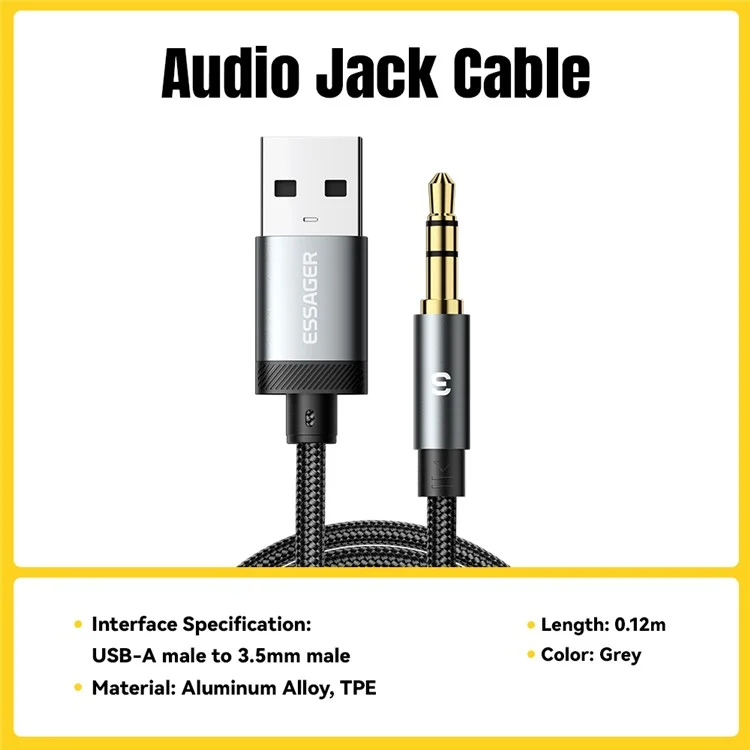 Cable adaptador ESSAGER ES-YP22 USB-A macho a jack de 3,5 mm macho para auriculares de Apple / Android