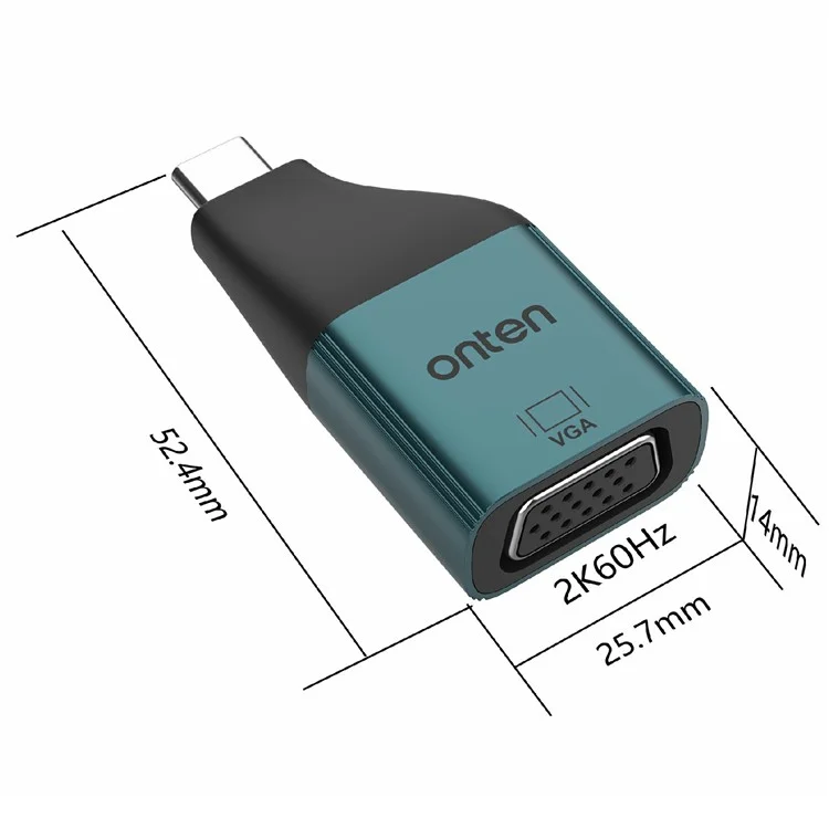 ONTEN UC105 Adaptador Tipo-C para VGA Conversor de Resolução 2K 60Hz para Laptop e Celular