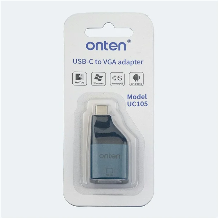 ONTEN UC105 Adaptador Tipo-C para VGA Conversor de Resolução 2K 60Hz para Laptop e Celular