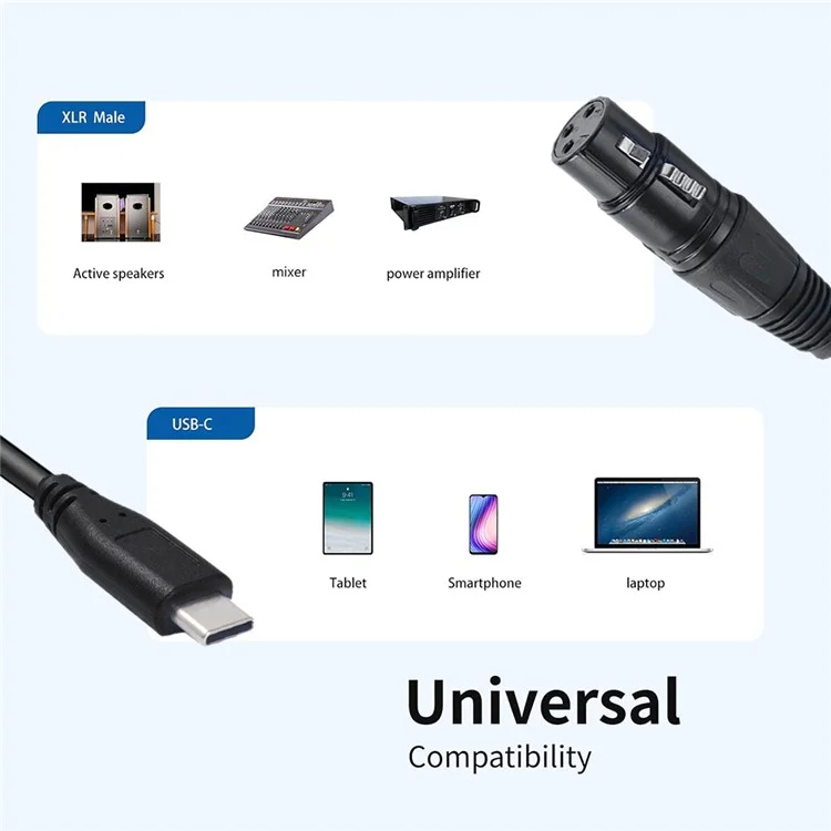 JUNSUNMAY 1m Type-C Male to XLR Male Cable Microphone Audio Adapter for Mobile Phones  /  Tablets  /  Laptops  /  Computers