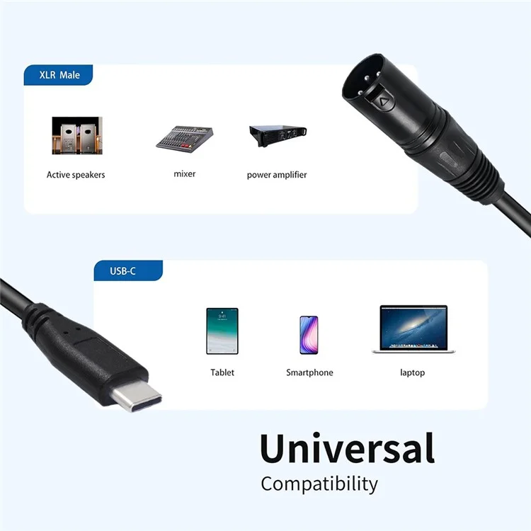 JUNSUNMAY 1m Type-C Male to Female XLR Microphone Audio Cable Adapter for Mobile Phone / Tablet / Laptop