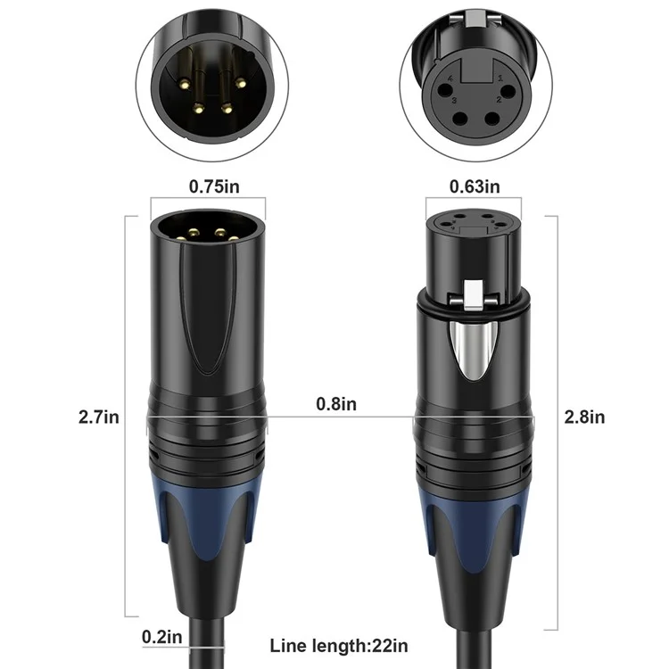 JUNSUNMAY 5m XLR Cable 4-Pin Male to Female Audio Adapter Extension Cord for Video Cameras / Stage Lights / Mixers