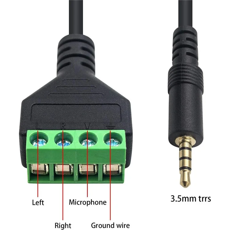 JUNSUNMAY Cable conector de audio macho estéreo de 3,5 mm a bloque de terminales de 4 polos sin soldadura (verde)