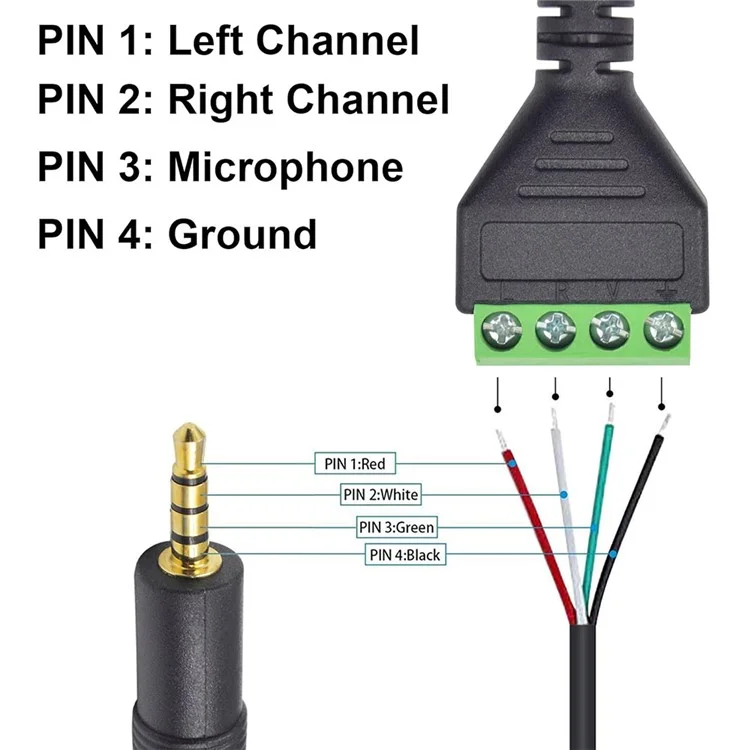 JUNSUNMAY Cable conector de audio macho estéreo de 3,5 mm a bloque de terminales de 4 polos sin soldadura (verde)