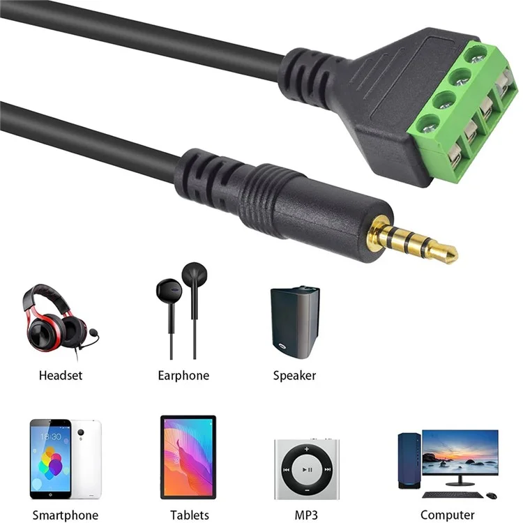 JUNSUNMAY Cable conector de audio macho estéreo de 3,5 mm a bloque de terminales de 4 polos sin soldadura (verde)