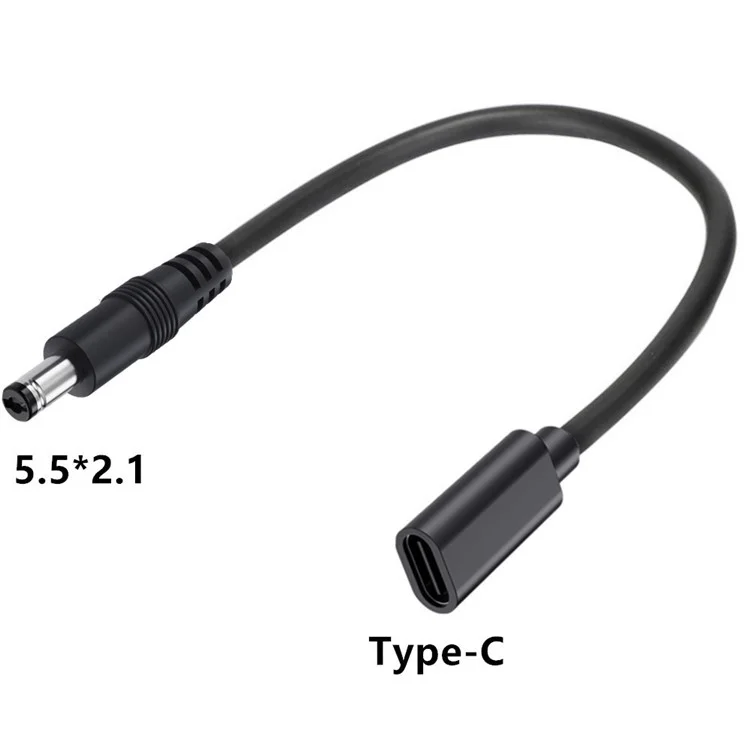 Cable adaptador JUNSUNMAY de 25 cm, tipo C hembra a DC 5,5 mm x 2,1 mm macho, cable de extensión de alimentación de 5V 3A
