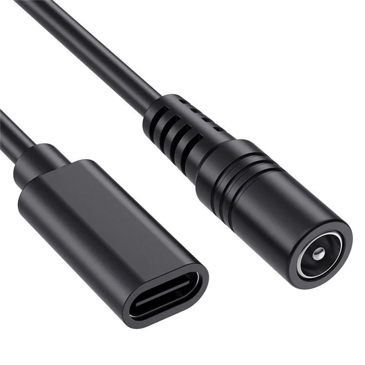Cabo Adaptador JUNSUNMAY Tipo-C Fêmea para DC 5,5mm x 2,1mm Fêmea de 25cm, Cabo de Extensão de Energia de 5V 3A
