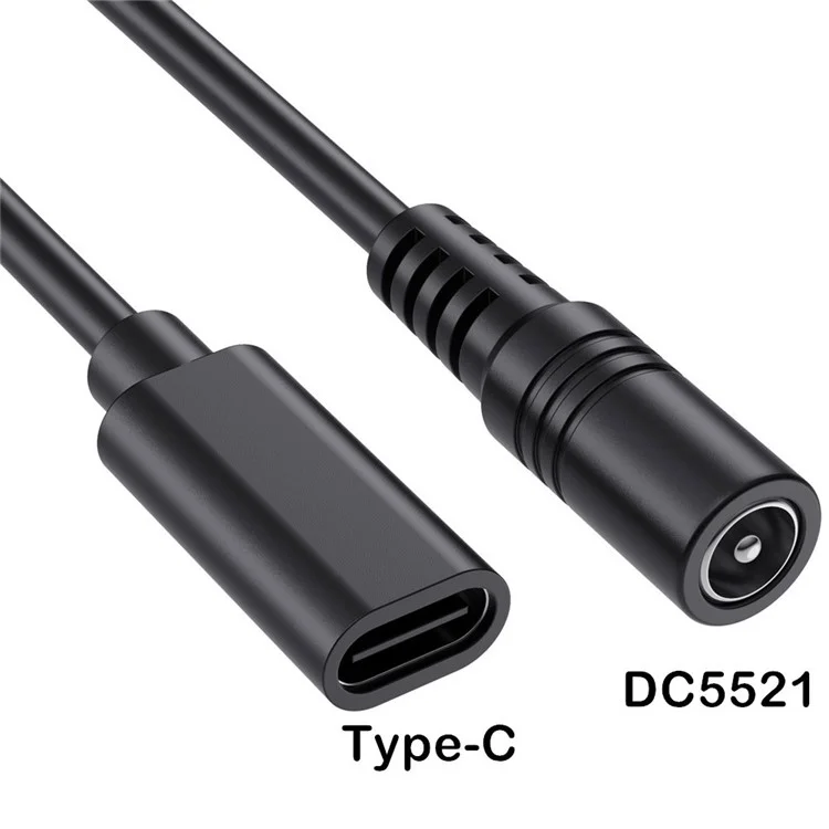 Cabo Adaptador JUNSUNMAY Tipo-C Fêmea para DC 5,5mm x 2,1mm Fêmea de 25cm, Cabo de Extensão de Energia de 5V 3A
