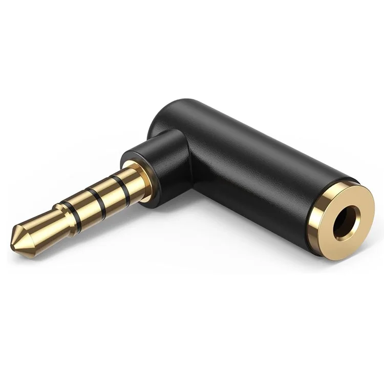 JUNSUNMAY 4-Pole 3.5mm Male to Female 90 Degree Right Angle Audio Adapter Gold Plated Connector - Black