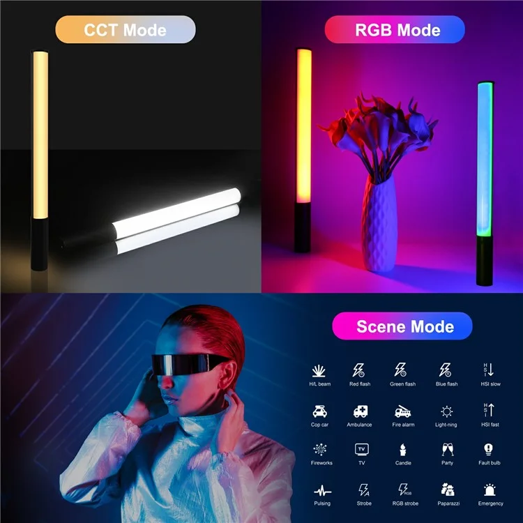PULUZ Bâton LED RVB pour Photographie 20 Modes Portable pour Streaming en Direct
