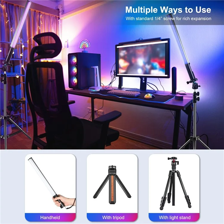 PULUZ Bâton LED RVB pour Photographie 20 Modes Portable pour Streaming en Direct