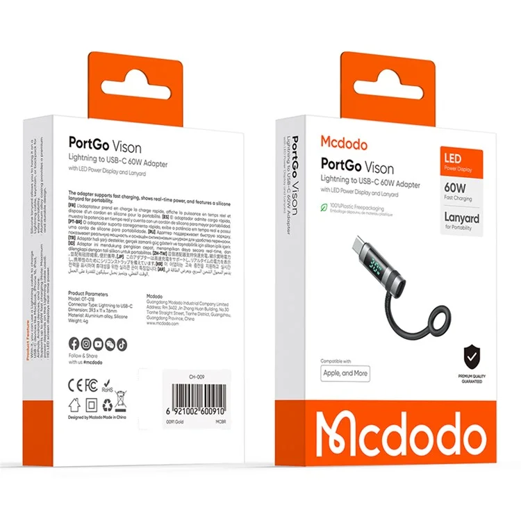 MCDODO OT-0180 MDD Digital Display PD Adapter iP to USB-C 60W Fast Charging Converter