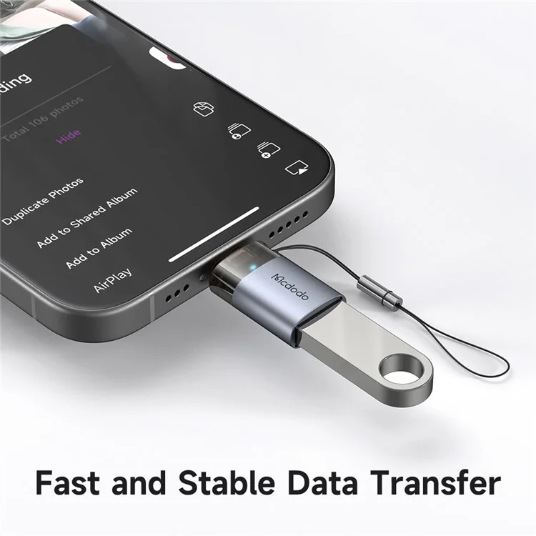 MCDODO OT-7390 MDD USB-A to iP Adapter with LED Light Data Transfer 480Mbps