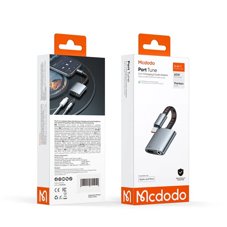 MCDODO CA-3120 MDD 2 in 1 Audio Adapter Cable USB-C to USB-C + DC3.5mm Charging Audio Converter