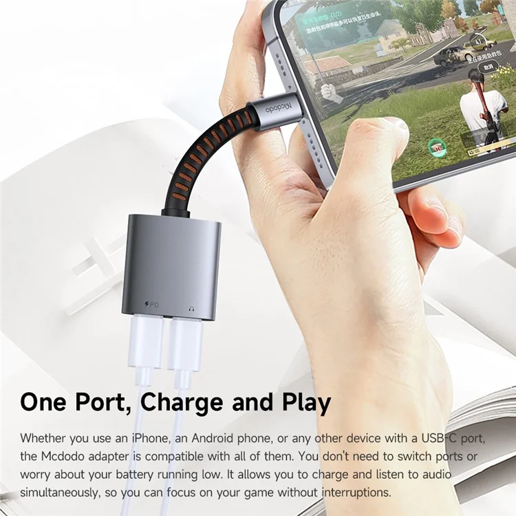 MCDODO CA-3370 MDD 2 in 1 Audio Adapter Cable USB-C to Dual USB-C Charging / Audio For Smartphones / Tablets