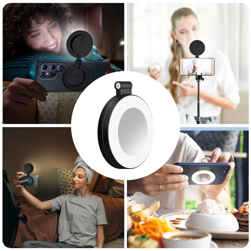 H22B Foldable Magnetic Phone Ring Light Dimmable Portable LED Fill Lamp for Photography / Makeup - Black