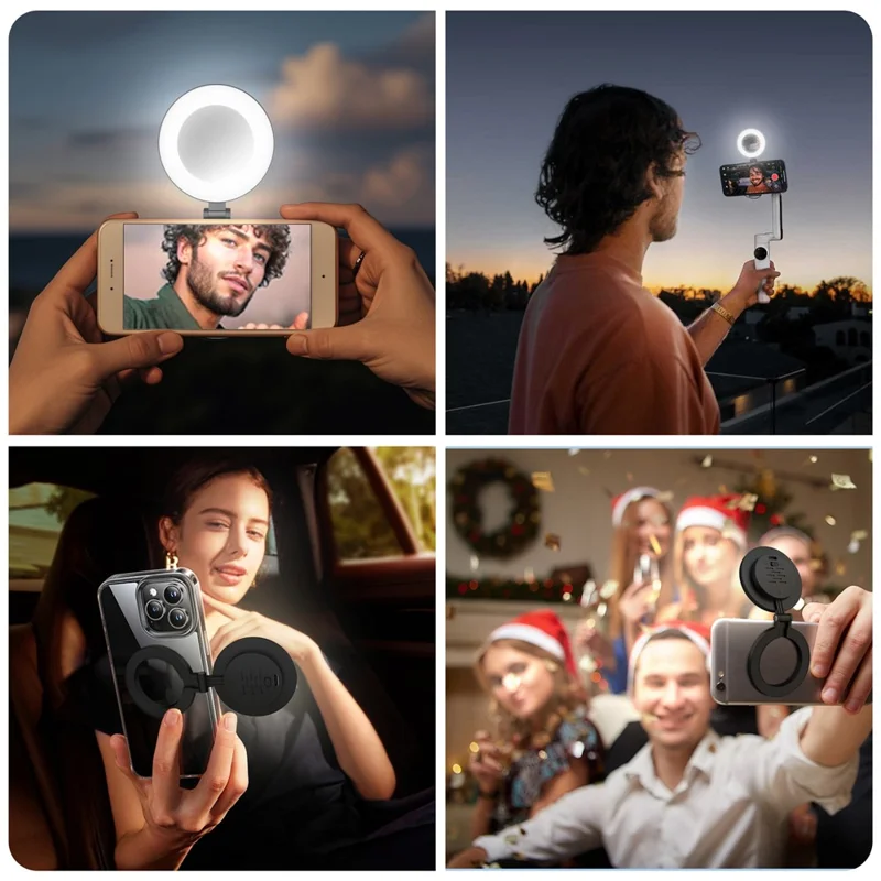 H22B Foldable Magnetic Phone Ring Light Dimmable Portable LED Fill Lamp for Photography / Makeup - Black