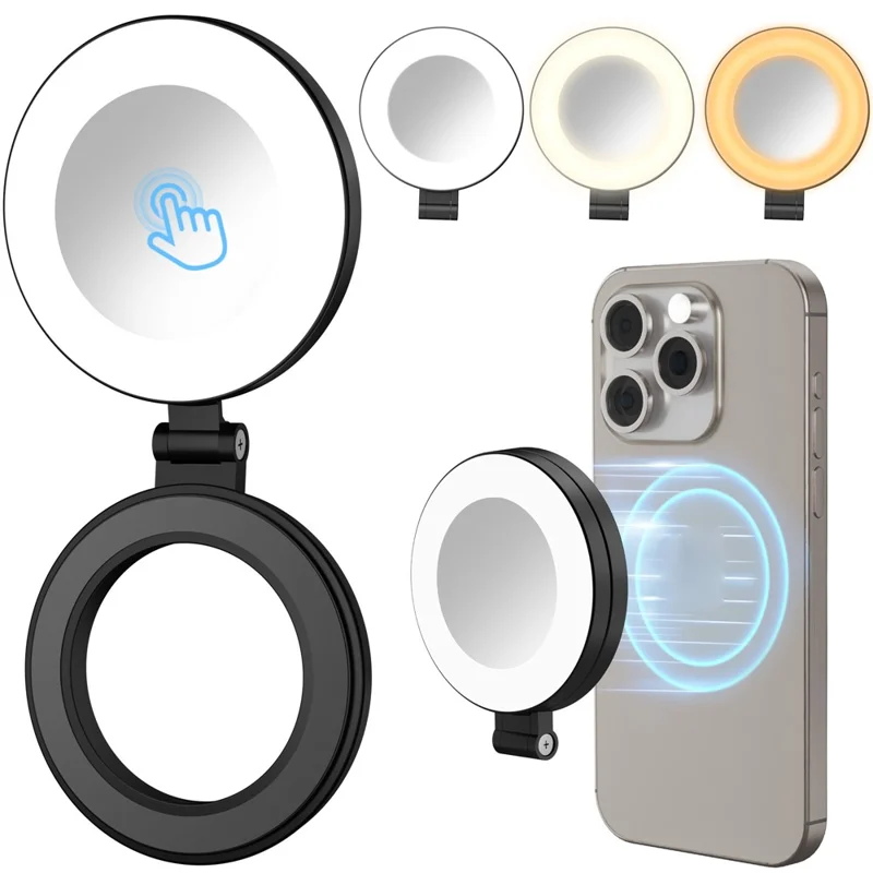 H22B Foldable Magnetic Phone Ring Light Dimmable Portable LED Fill Lamp for Photography / Makeup - Black
