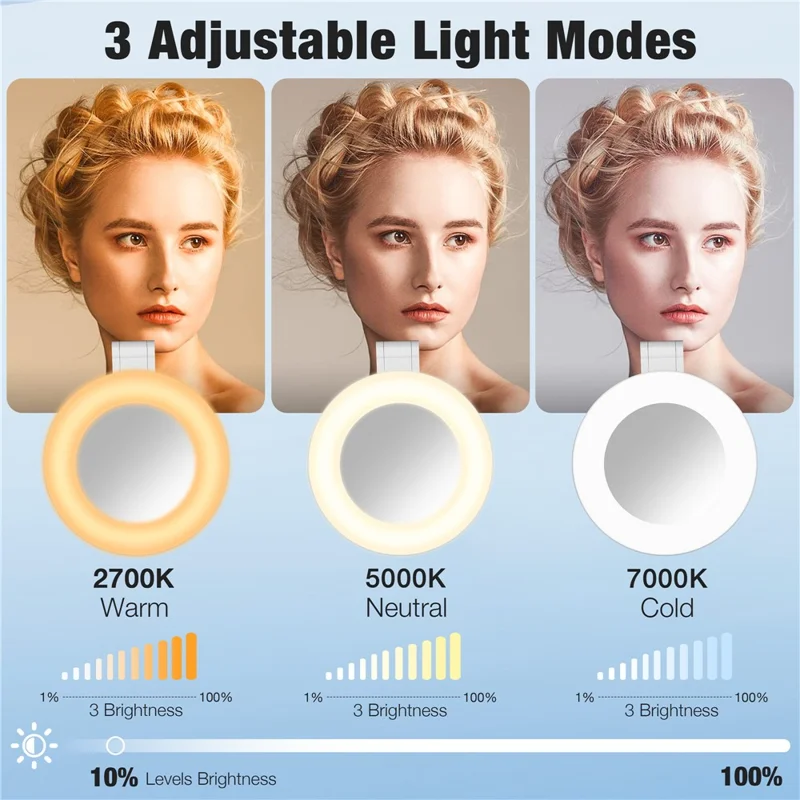 H22B Foldable Magnetic Phone Ring Light Dimmable Portable LED Fill Lamp for Photography / Makeup - Black