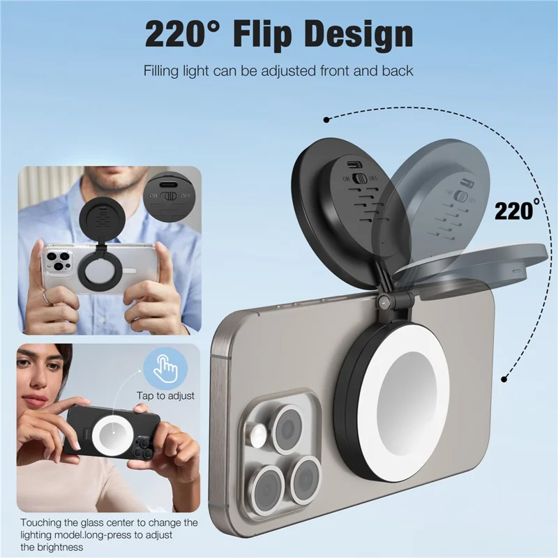 H22B Foldable Magnetic Phone Ring Light Dimmable Portable LED Fill Lamp for Photography / Makeup - Black
