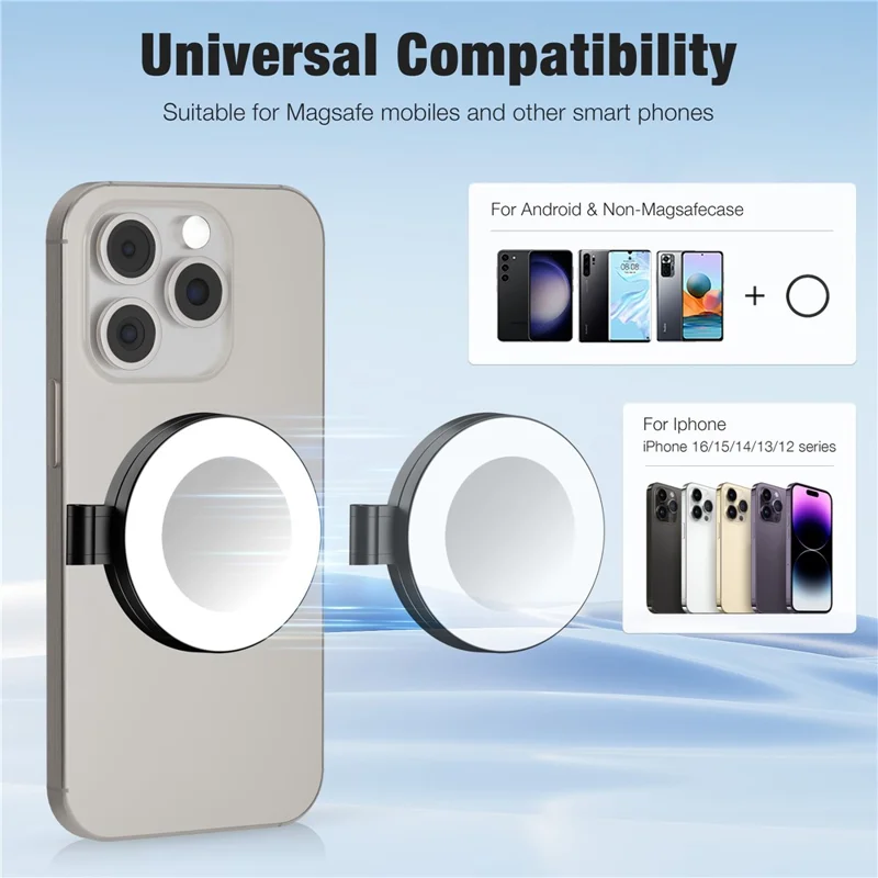H22B Foldable Magnetic Phone Ring Light Dimmable Portable LED Fill Lamp for Photography / Makeup - Black