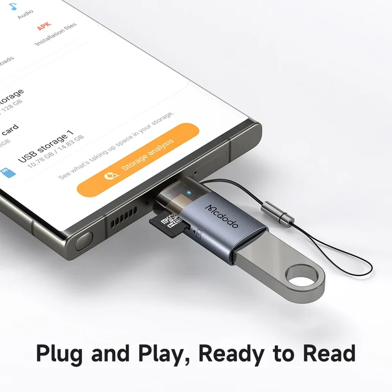 Adaptador MCDODO OT-760 2 em 1 USB A Fêmea para USB C Macho com Slot para Cartão TF para Transferência de Dados de 480 Mbps