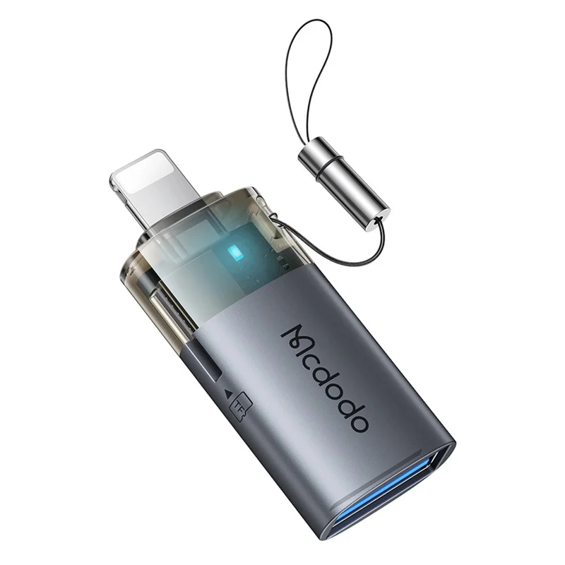 MCDODO OT-785 Adaptateur 2 en 1 USB A Femelle vers iP Mâle avec Lecteur de Carte TF, Transfert de Données 480 Mbps