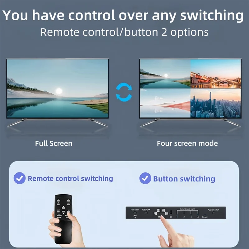 NK-941 4K HDMI 4 Input 1 Output Splitter Seamless Switch Multi-Viewer with Remote Control