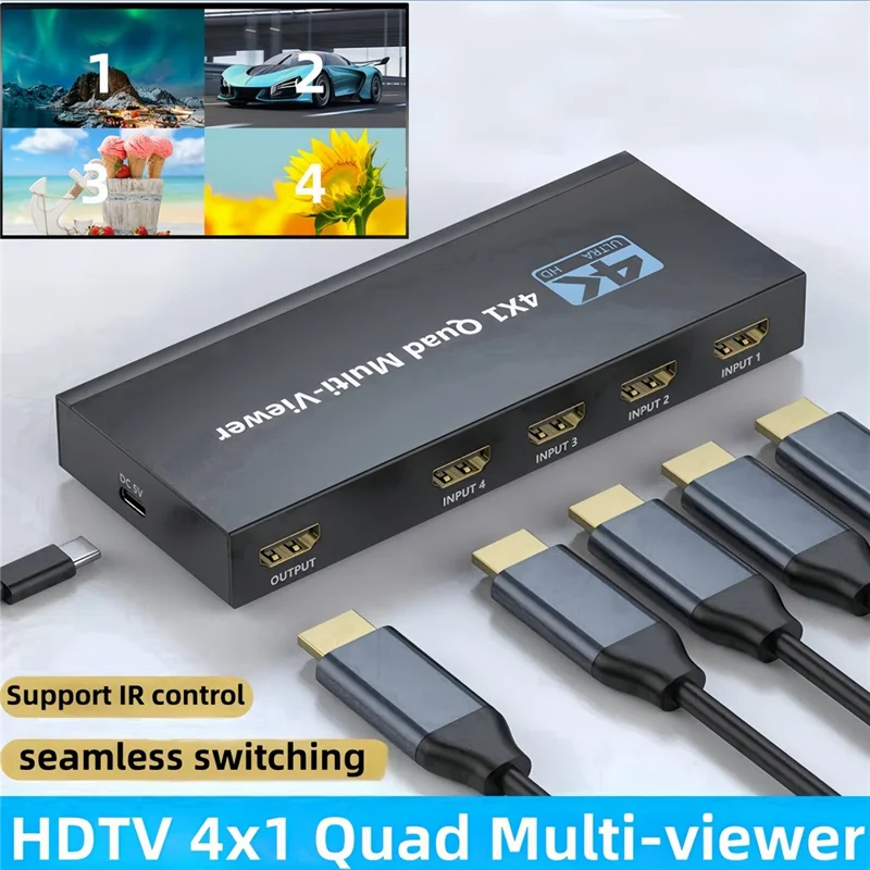 NK-941 4K HDMI 4 Input 1 Output Splitter Seamless Switch Multi-Viewer with Remote Control