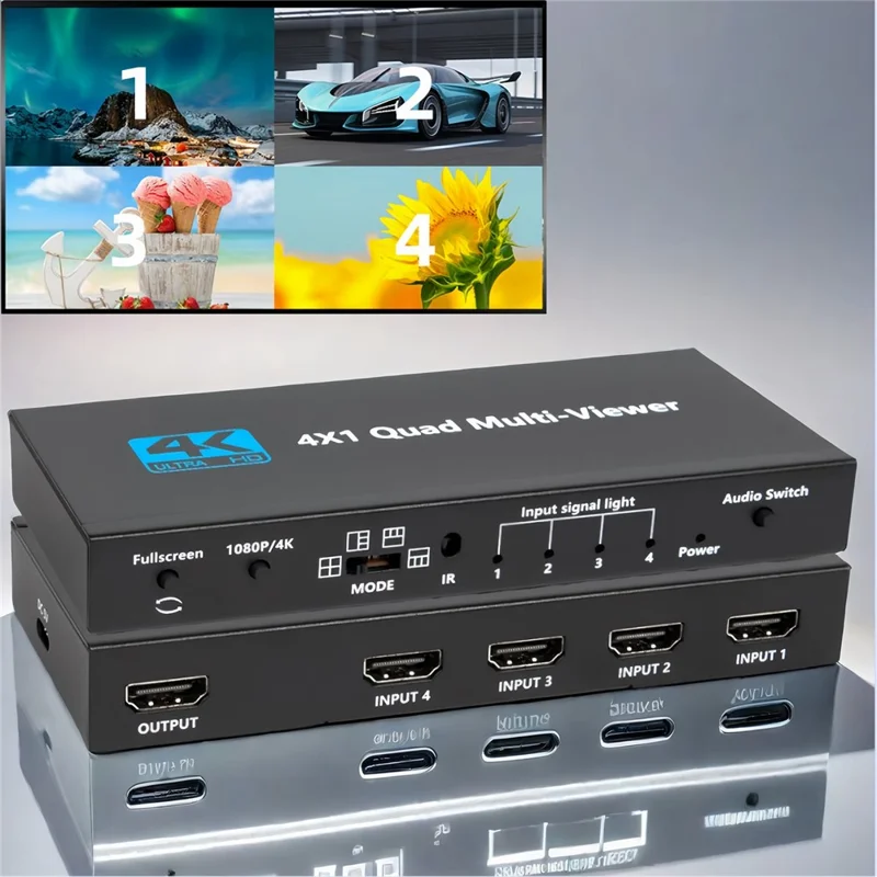 NK-941 4K HDMI 4 Input 1 Output Splitter Seamless Switch Multi-Viewer with Remote Control