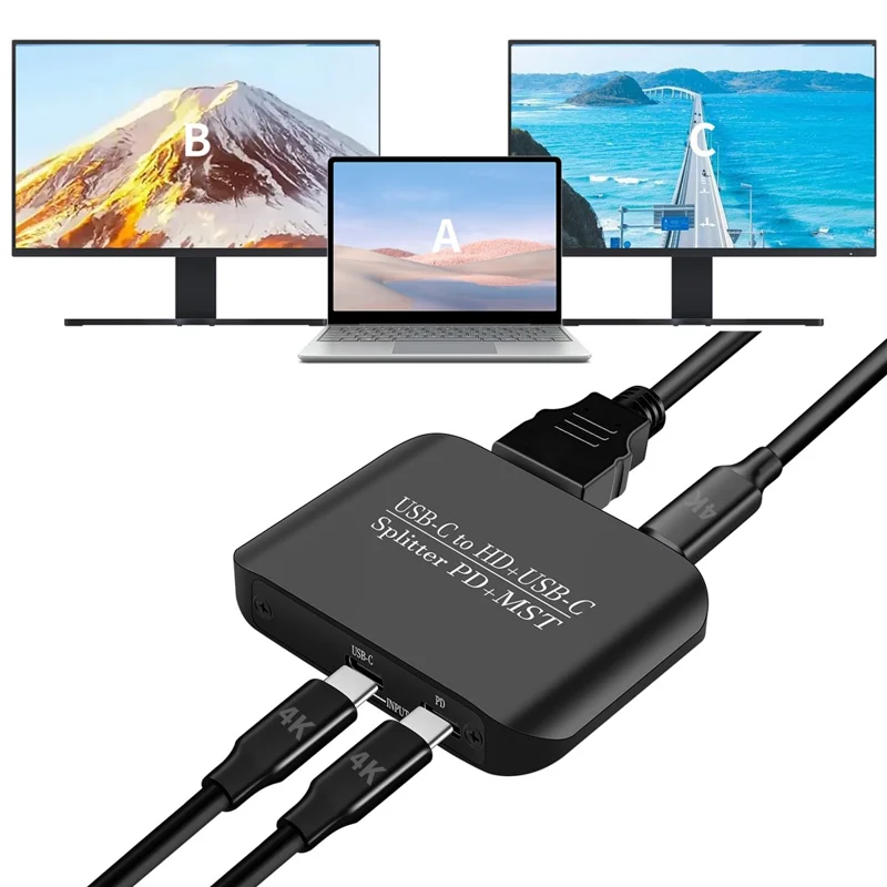 NK-E70 Type-C to HD + Type-C Splitter 4K 60Hz MST / SST Display Adapter Support PD Charging