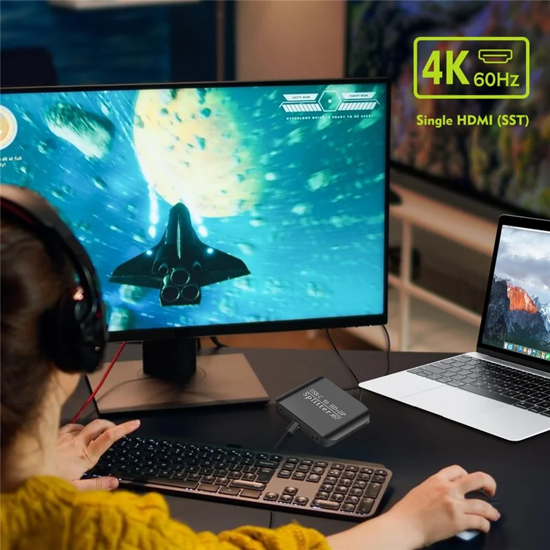 Adattatore Splitter NK-E60 da USB-C a HD+DP con Supporto MST / SST 4K 60Hz 3D / HDR per Display Doppio / Modalità Mirror