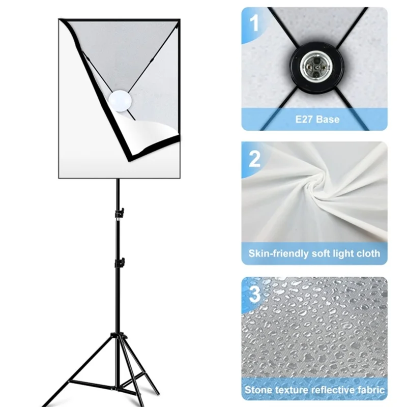 PULUZ PKT3133 2 Sets For Studio Photography 50 x 70cm Softbox with 30W E27 LED Bulb and Adjustable Tripod Stand - UK Plug