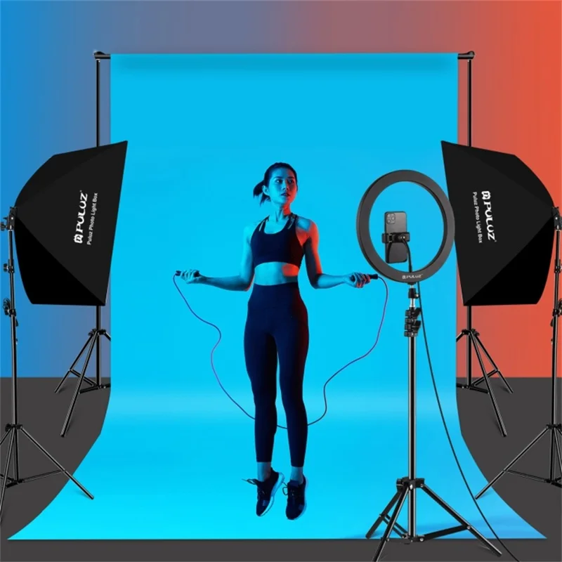 PULUZ PKT3133 2 Sets For Studio Photography 50 x 70cm Softbox with 30W E27 LED Bulb and Adjustable Tripod Stand - UK Plug