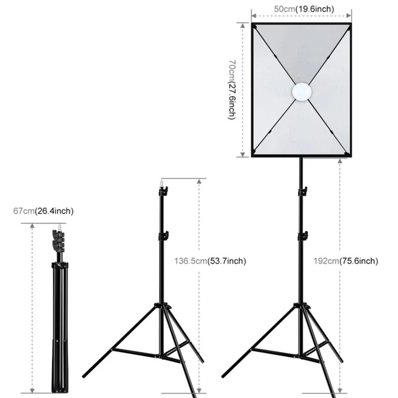 PULUZ PKT3133 2 Sets For Studio Photography 50 x 70cm Softbox with 30W E27 LED Bulb and Adjustable Tripod Stand - UK Plug