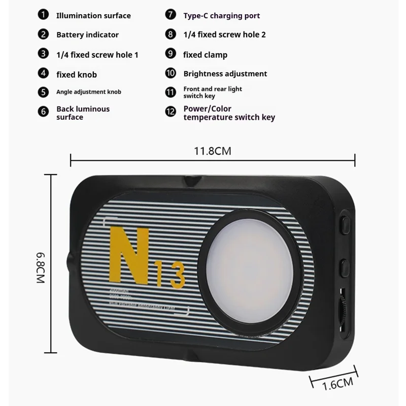 N13 Pocket Light Three Color Temperature Adjustable LED Photography Lighting - Black