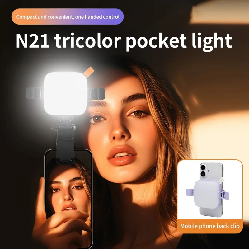 N21 Luz de Bolso Painel LED Tri-Cor com 66 LEDs para Fotografia e Transmissão ao Vivo / Vlog - Preto