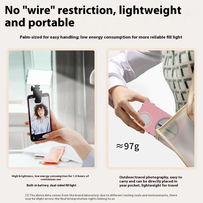 N19 Карманный трехцветный портативный магнитный LED-светильник для фотографии с заполняющим светом 2800-9000K - Черный