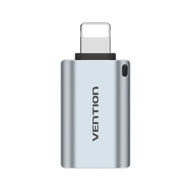VENTION CUC Series Adaptateur OTG Mâle 8 Broches vers USB-A Femelle en Alliage d'Aluminium pour Transfert de Données USB 2.0 - Gris