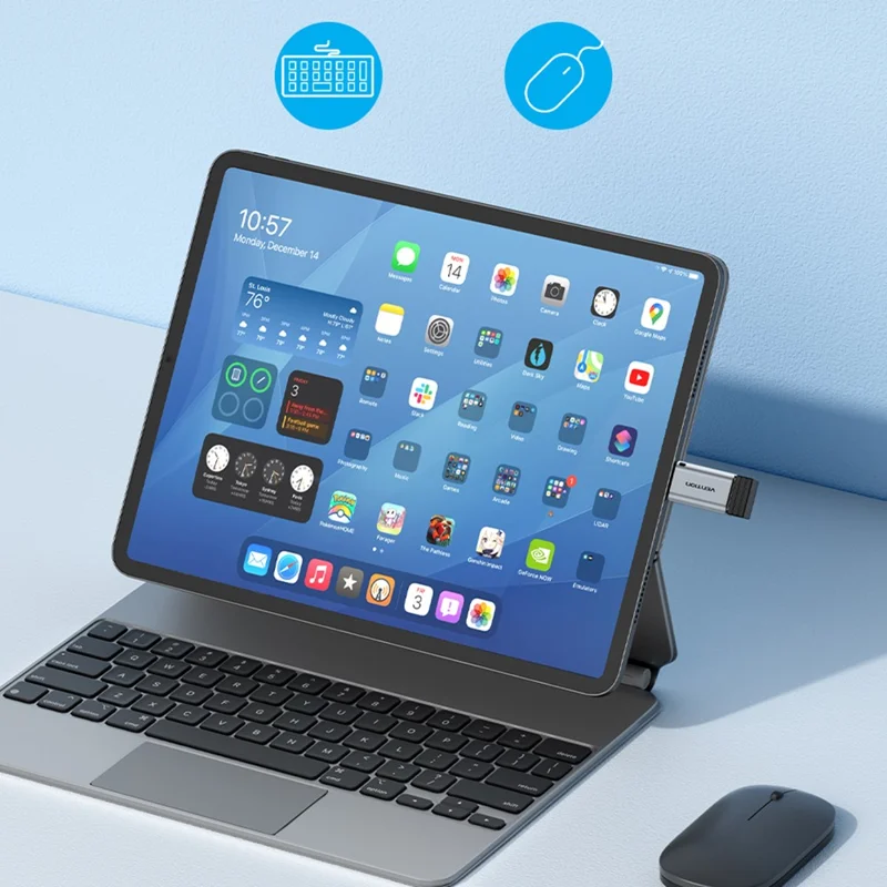 VENTION CUC Series Adaptateur OTG Mâle 8 Broches vers USB-A Femelle en Alliage d'Aluminium pour Transfert de Données USB 2.0 - Gris