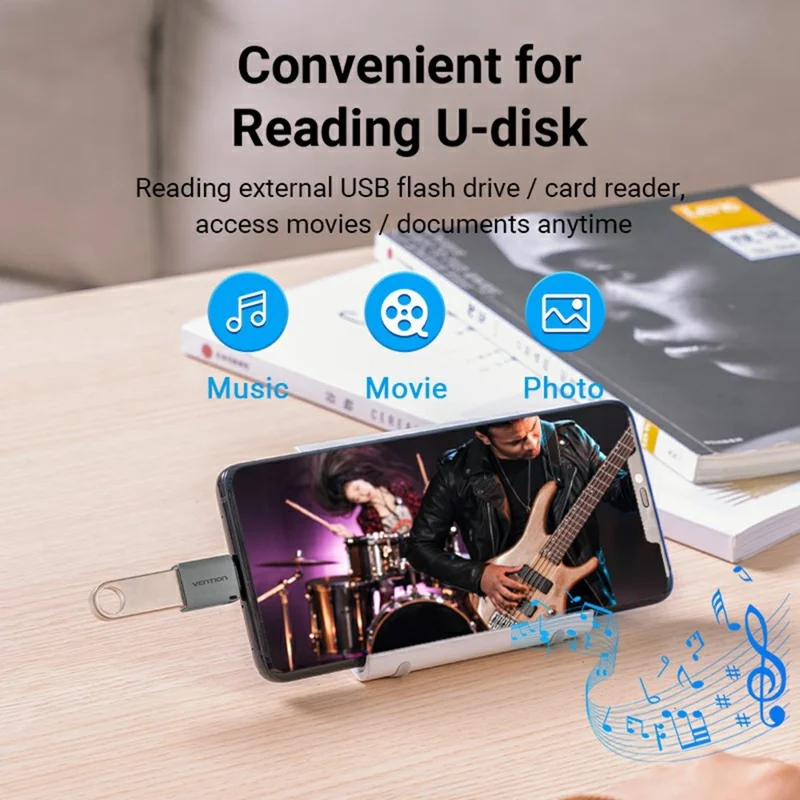 VENTION CDQ Series USB 3.0 Type C Male to USB A Female Converter Aluminum Alloy OTG Adapter with Lanyard