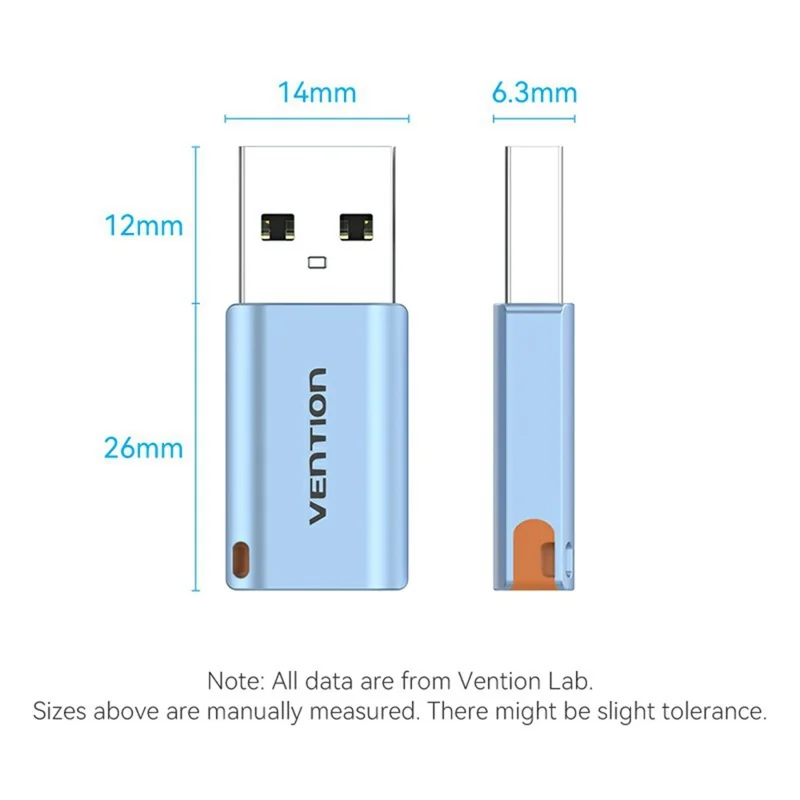 VENTION CUA Series USB 3.1 Type-A Male to Type-C Female Adapter Aluminum Alloy OTG Converter with Lanyard