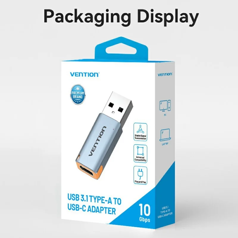 VENTION CUA Series USB 3.1 Type-A Male to Type-C Female Adapter Aluminum Alloy OTG Converter with Lanyard