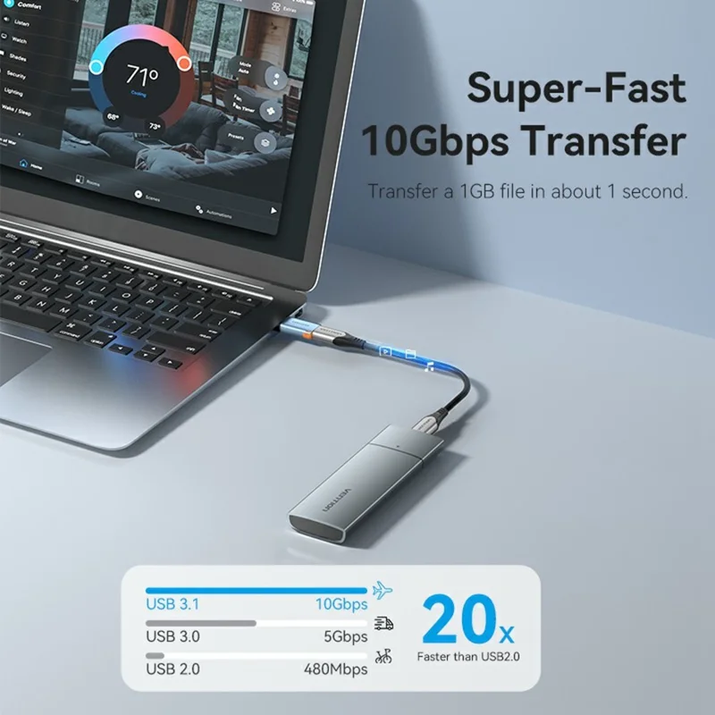 VENTION CUA Series USB 3.1 Type-A Male to Type-C Female Adapter Aluminum Alloy OTG Converter with Lanyard
