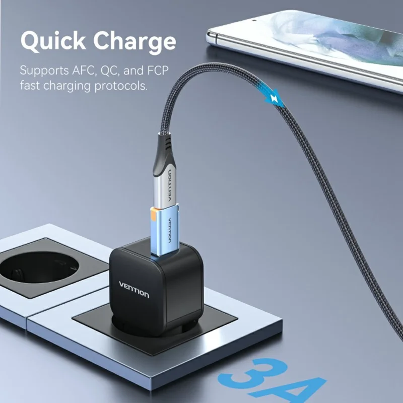 VENTION CUA Series USB 3.1 Type-A Male to Type-C Female Adapter Aluminum Alloy OTG Converter with Lanyard